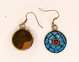 Серьги круглые, мозаика синие, металл 2 х 2 см  