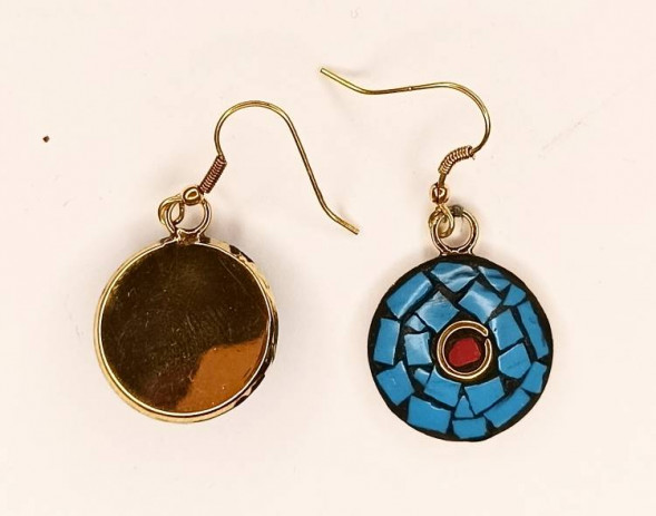 Серьги круглые, мозаика синие, металл 2 х 2 см  