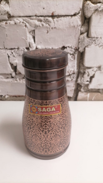 Медный кувшин со стаканом Сага (Pure Copper Jar ANTIQUE CURVED EMBOSSED Saga) 1000 мл