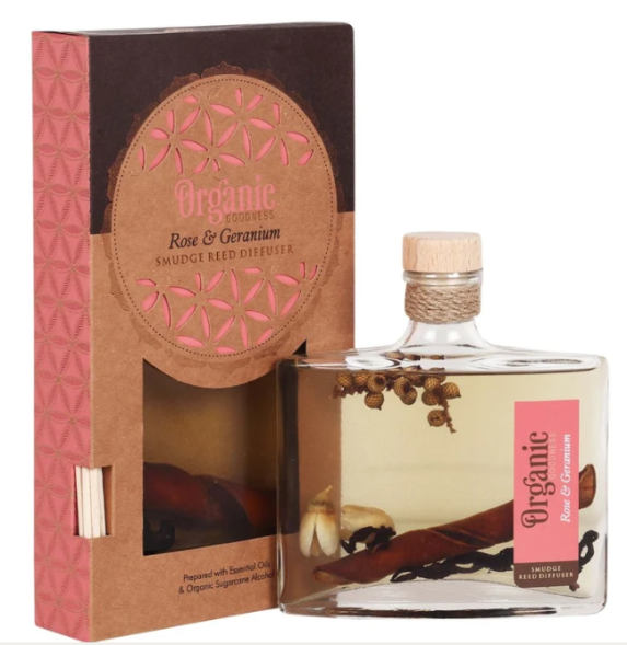 Ароматический диффузор Роза и Герань (Rose Geranium Organic Reed Diffuser Song of India) 150 мл