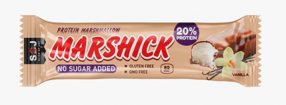 Батончик протеиновый с ароматом ванили в молочном шоколаде Marshick БЕЗ САХАРА И ГЛЮТЕНА (Marshmallow SOJ) 30 г