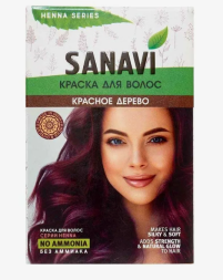 Краска индийская Красное дерево для волос без аммиака Санави (Mahogany Henna Sanavi) 5 х 15 г