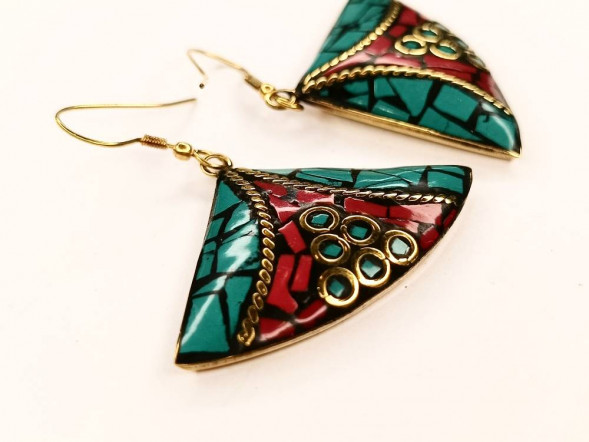 Серьги треугольник, мозаика микс 4 х 2 см     
