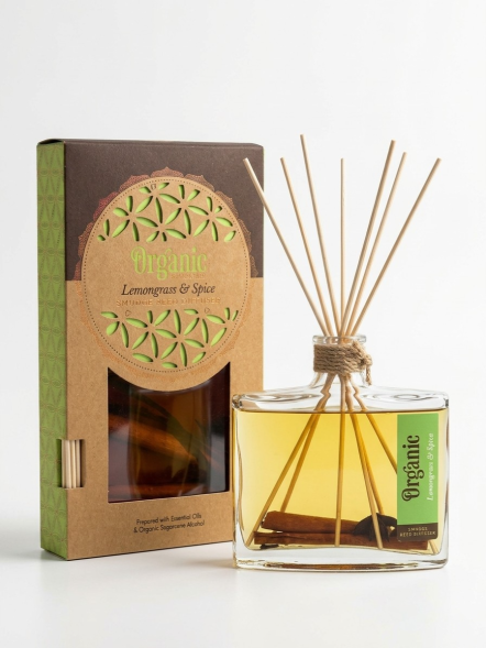 Ароматический диффузор Лемонграсс и Специи (Lemongrass Spice Organic Reed Diffuser Song of India) 150 мл