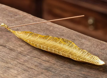 Подставка для благовоний Золотой лист, металл 21 х 5 см