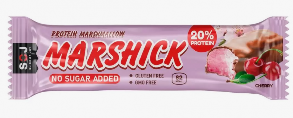 Батончик протеиновый вкус вишни в молочном шоколаде Marshick БЕЗ САХАРА И ГЛЮТЕНА (Marshmallow Cherry SOJ) 30 г