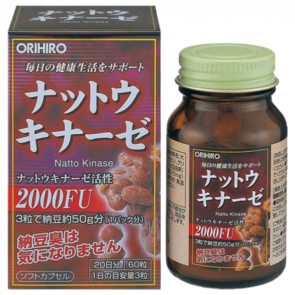 Наттокиназа 2000 FU для сердечно-сосудистой системы (Natto Kinase 2000 FU Orihiro) 60 капсул