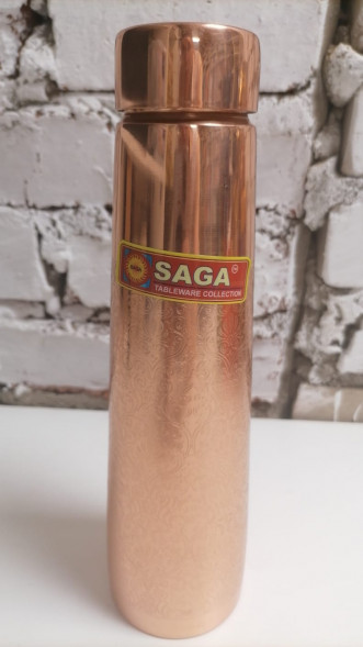 Медная бутылка Сага (Copper water Bottle TOWER SHINE EMBOSSED Saga) 1000 мл