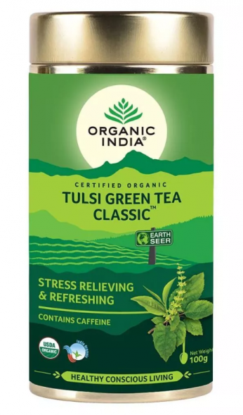 Чай Тулси Зеленый чай в банке Органик Индия (Tulsi Green Tea Classic Organic India) 100 г