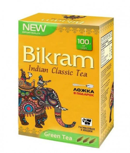 Чай зеленый индийский листовой байховый Ассам Бикрам (Bikram Green Assam Tea) 100 г + подарок чайная ложка