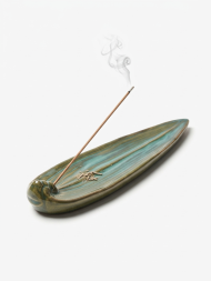 Подставка для благовоний Одинокий лист Зеленый бамбук, керамика 21 см