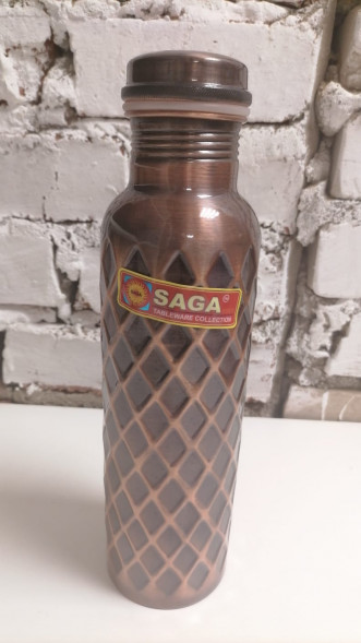Медная бутылка Сага (Copper water Bottle REGULAR ANTIQUE HEXA Saga) 1000 мл
