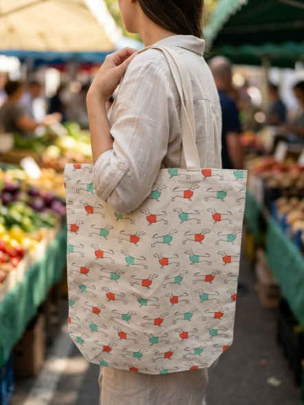 Сумка шоппер Пес сладкоежка натуральный хлопок Индия 40 х 37 см