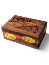 Набор чая подарочный в деревянной шкатулке Ассам и Зеленый чай (Pure Green Tea and Assam Tea) 100 г (50 г + 50 г)