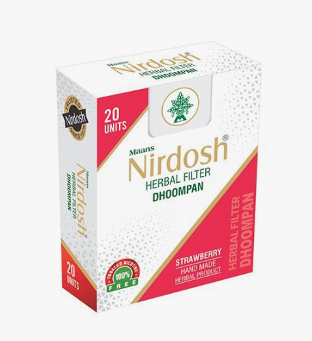 Нирдош сигареты травяные безникотиновые с фильтром Клубника (Maans Nirdosh Herbal filter Strawberry Dhoompan) 20 шт 