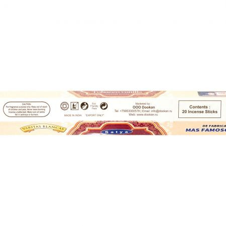 Благовония без угля Табак Ваниль шестигранник Сатья (Tobacco Vanilla Charcoal free Satya) 20 шт