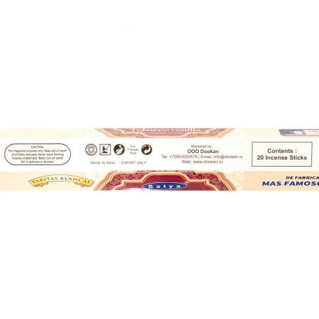 Благовония без угля Табак Ваниль шестигранник Сатья (Tobacco Vanilla Charcoal free Satya) 20 шт