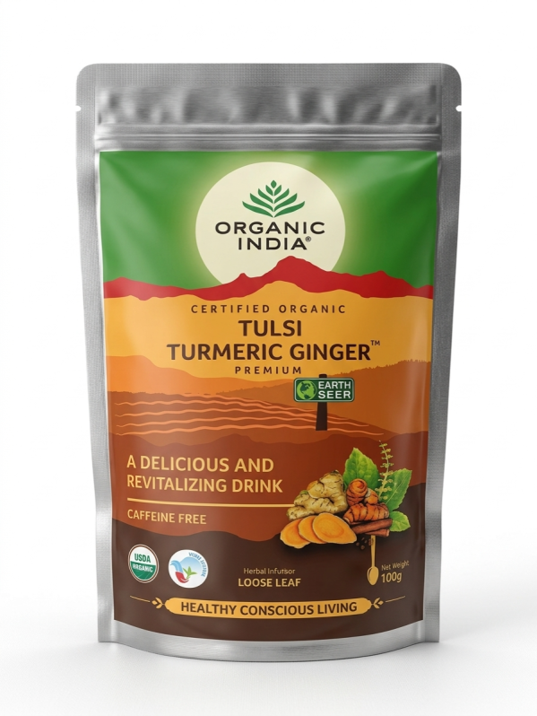 Чай Тулси с куркумой и имбирем Органик Индия (Tulsi Turmeric Ginger Organic India) 100 г