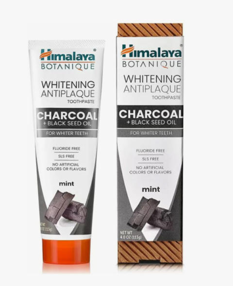 Зубная паста отбеливающая против налета с углем и масло черного тмина Хималая (Toothpaste Whitening Charcoal and Blackseed oil Himalaya) 113 г