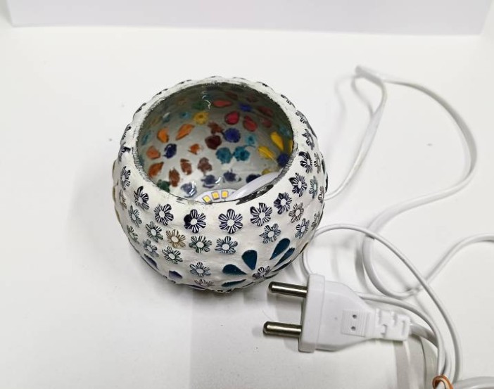 Лампа винтажная электрическая настольная, стекло шар 13 см х 13см 