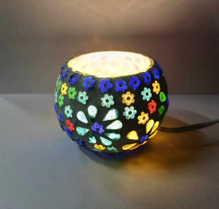 Лампа винтажная электрическая настольная, стекло шар 13 см х 13см 