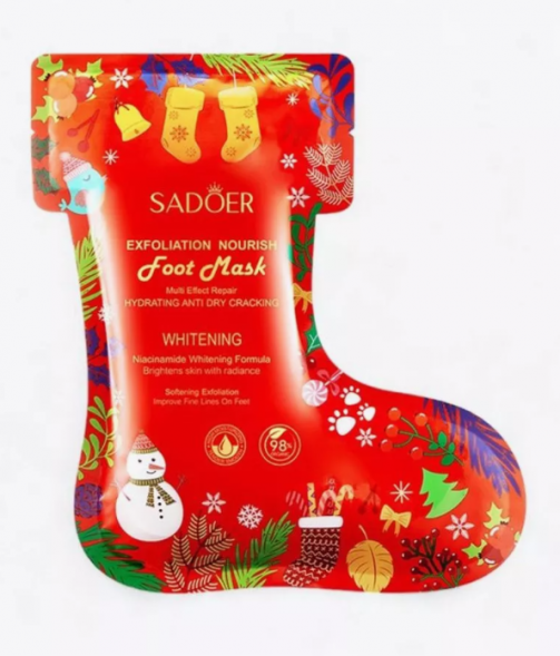 Маска-носочки для ног увлажняющая от трещин Новогодняя (Foot Mask Hydrating Anti Dry Cracking Sadoer) 2 шт