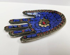 Подставка металлическая рука, мозаика синяя