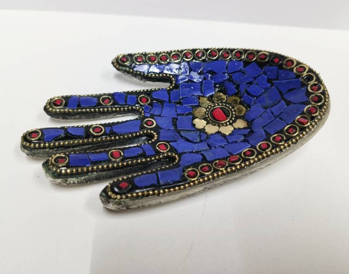 Подставка металлическая рука, мозаика синяя