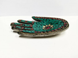 Подставка металлическая рука, мозаика зеленая