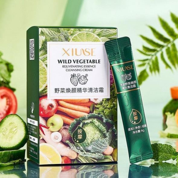 Крем очищающий для лица с омолаживающей эссенцией овощей (Wild vegetable rejuvenating essence cleansing cream Xiuse) 20 стиков по 4 г