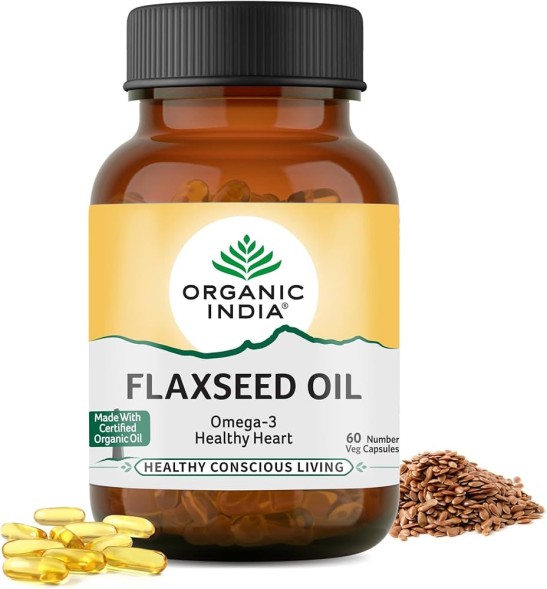 УЦЕНКА! Масло льняное в капсулах Органик Индия СРОК ДО 07.2026 (Flaxseed Oil Organic India) 60 капсул