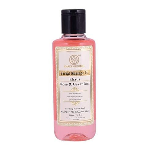 Масло массажное с Розой и Геранью Кхади (Rose Geranium Paraben Mineral Oil free Massage Oil Khadi) 210 мл