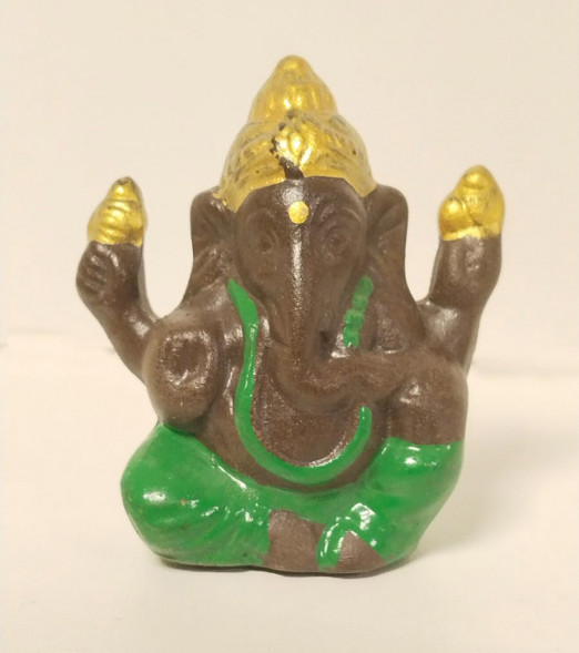 Статуэтка Ганеш зеленый с золотым, глина
