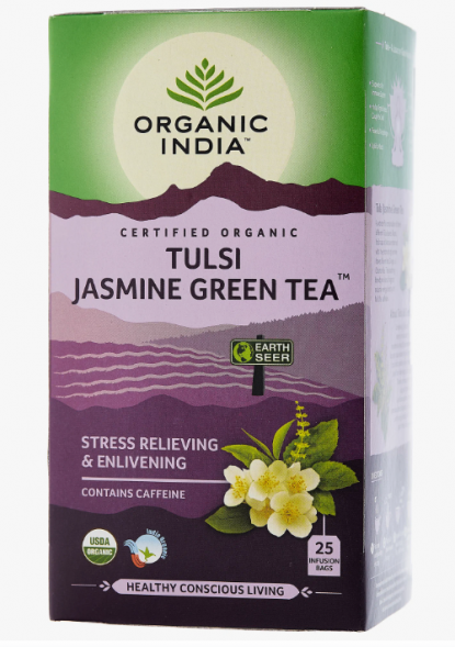 Чай Тулси с жасмином и зеленым чаем Органик Индия (Tulsi Jasmine Green Tea Organic India) 25 пакетиков