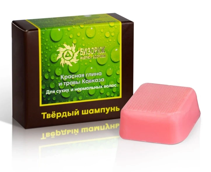 Твердый шампунь для волос лечебный Красная глина и травы Кавказа (Бизорюк - Фабрика Здоровья) 30 г