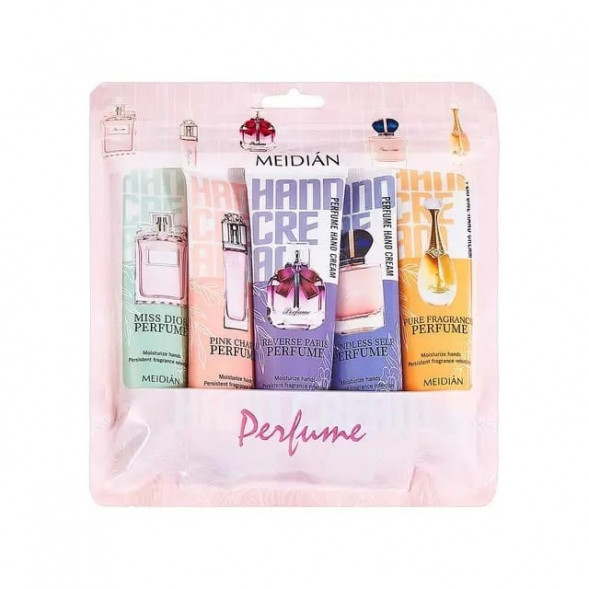 Набор кремов для рук запах духов (Meidian perfume hand cream Pink charm, Boundless self, Pure fragrance, Reverse Paris, Huayang sweety) 5 шт x 30 г