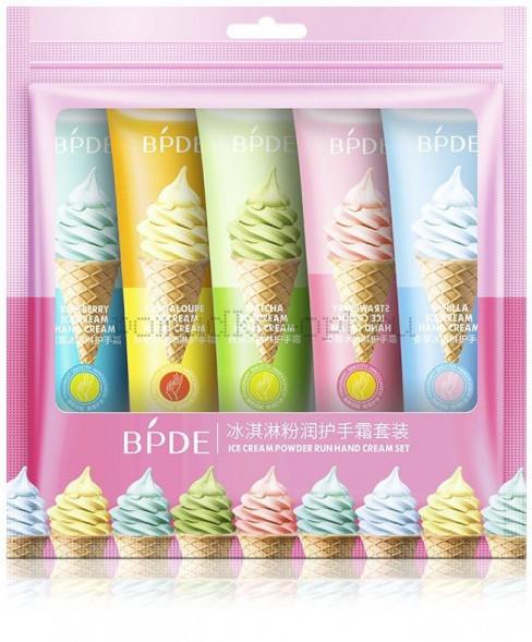Набор кремов для рук вкус мороженого: клубника, ваниль, матча, черника, канталуп (BPDE Ice Cream Powder Hand Cream Set) 5 шт x 30 г
