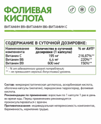 Витамин B9, витамин B6 и витамин С (Фолиевая кислота) (B9 Naturalsupp) 60 капсул