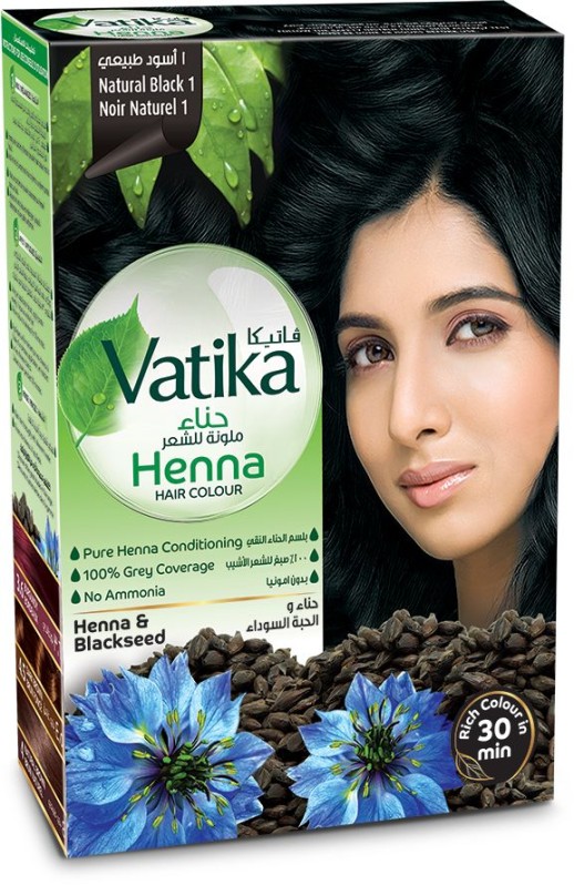 Хна Натурально-черная с черным тмином Ватика Дабур (Vatika Henna Natural Black 1 with Blackseed Dabur) 60 г (10 пакетиков х 6 г)