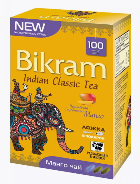 Чай черный индийский байховый листовой с Манго Бикрам (Bikram Black Mango Tea) 100 г + подарок чайная ложка
