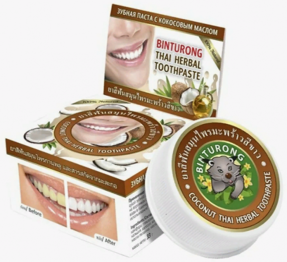 Зубная паста с кокосовым маслом (Binturong Coconut Thai Herbal Toothpaste) 33 г