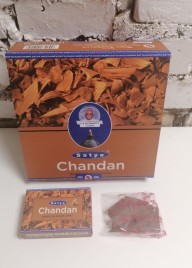 Благовония конусы стелющийся дым премиум Сандал Сатья (Backflow Dhoop Cones Chandan Satya) 10 конусов