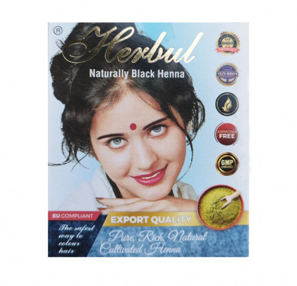 УЦЕНКА! Хна индийская Натурально-черная Хербул ПОМЯТА КОРОБКА (Naturally Black Henna Herbul) 6x10г 