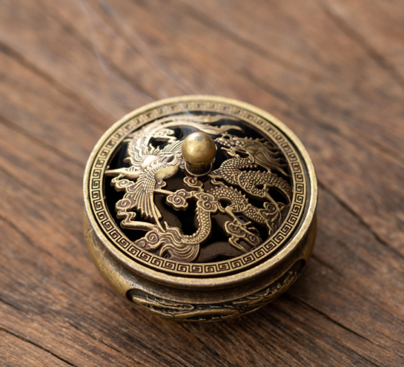 Маленькая курительница для благовоний Дракон и Птица Феникс 3,9 х 3,9 х 3,2 см