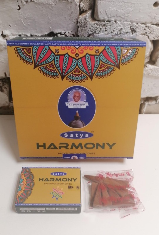 Благовония конусы стелющийся дым премиум Гармония Сатья (Backflow Dhoop Cones Harmony Satya) 10 конусов