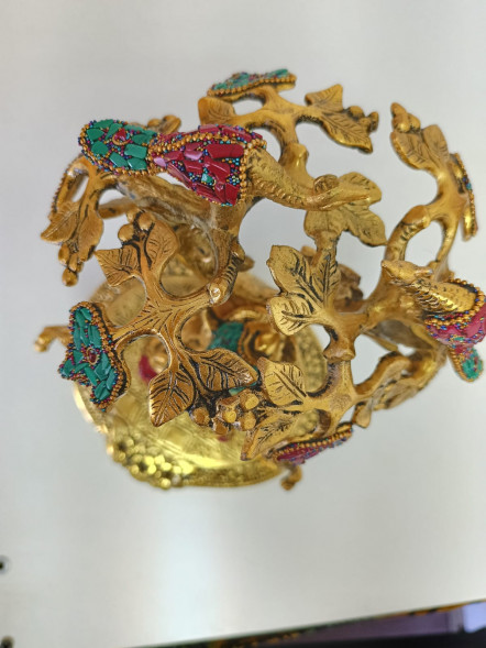 Статуэтка Ганеш под деревом с павлинами металл