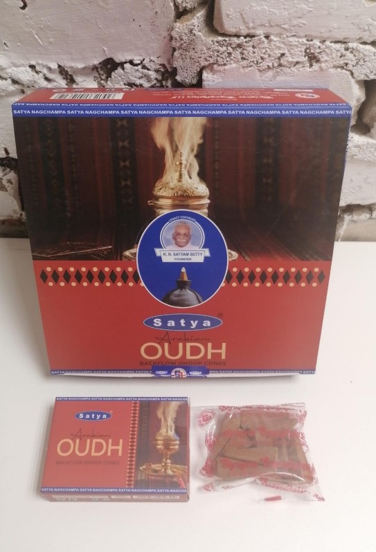 Благовония конусы стелющийся дым премиум Арабский Уд Сатья (Backflow Dhoop Cones Arabian Oudh Satya) 10 конусов
