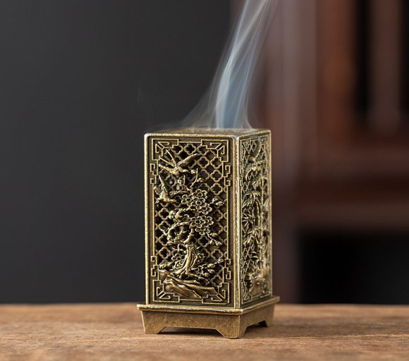 Курительница-подставка для благовоний Сливовая орхидея, Бамбук и Хризантема 6 х 3 см