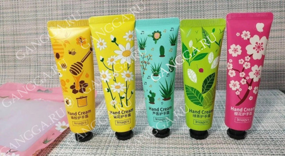 Набор кремов для рук цветочный: хризантема, сакура, алоэ вера, экстракт зеленого чая, прополис (Images Plant Hand Cream set) 5 шт x 30 г