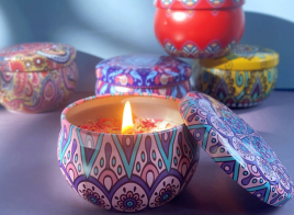 Свеча ароматическая соевая Сандаловое дерево в жестяной банке (Sandalwood Candle) 5 х 3 см